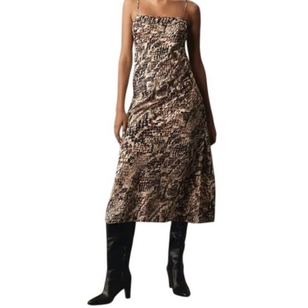 Anthropologie Womens M Neutral Motif Leopard Print Square Neck Midi Dress NWT